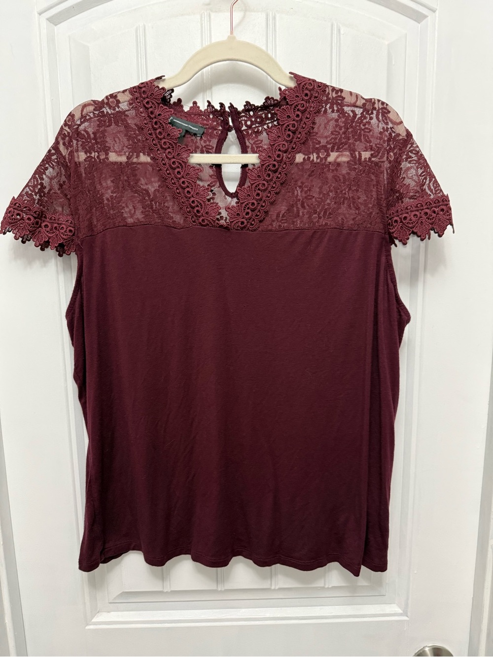Inc International Concepts Plus 2X Appliqué Collar Cranberry Short Sleeve (46-10